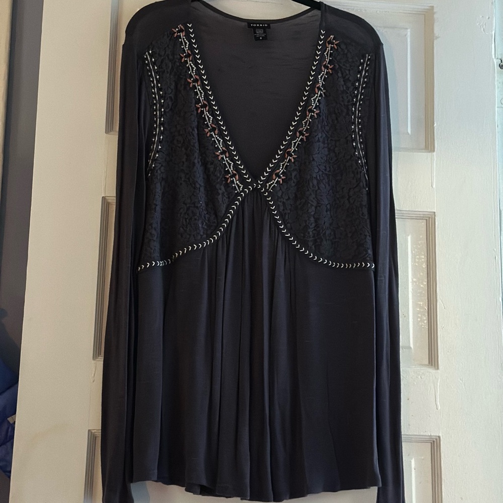 Torrid Black Embroidered Lace Blouse